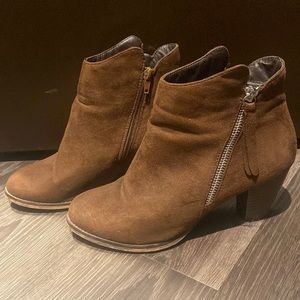 Lightly worn brown booties